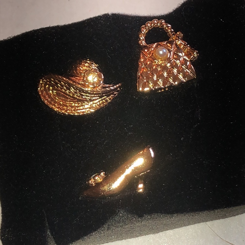 Avon Gold Tone Hat, Handbag & Shoe Brooch Scatter Pin Set